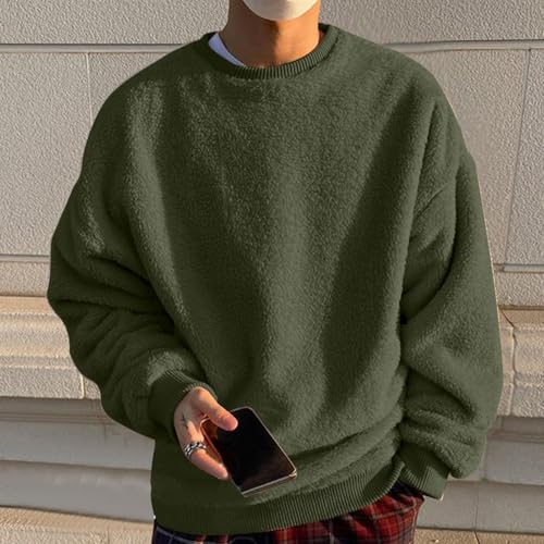 Mens Fleece Pullover Winter Warm Fuzzy Sherpa Sweatshirt Casual Comfy Soft Crewneck Oversized Sweater Tops Streetwear2