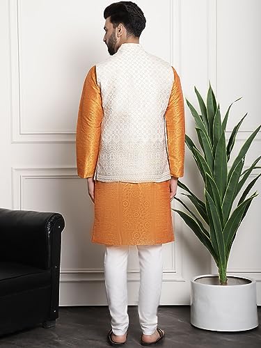 Image of Sojanya (Since 1958 Men'S Silk Blend Kurta Pyjama & Nehru Jacket Combo