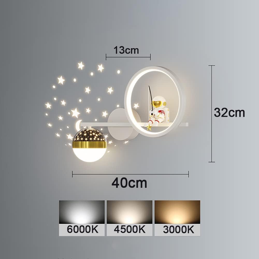 Applique da Parete LED per Bambini Moderna Dimmerabile lampade da comodino Astronauta Spaziale Luce a Muro Interni per Vivaio Stanza Bambin Cameretta camera da letto comodino Soggiorno illuminazione
