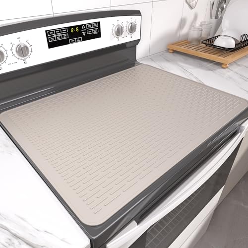 Image of Stove Top Cover for Electric Stove- Range Covers for Electric Stove,Silicone XXL Dish Drying Mat, Glass Cooktop Covers, Flat RV Range top Mats (Taupe, 30 inchx21 inch)