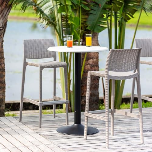 Lagoon Rue Butaco de Bar, Set de 2, Taburete inyectado en polipropileno, Fibra de vidrio, Protección UV, Altura 102 cm, Apilable, Con respaldo y reposapiés, para sala de fiestas, patio, cocina y bar (Negro Grafito) miniatura 5