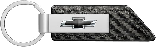 Miniatura 1 de Para Chevrolet Negro Logo Fibra de Carbono Textura PU Cuero Llavero Llavero, Oficial Con Licencia