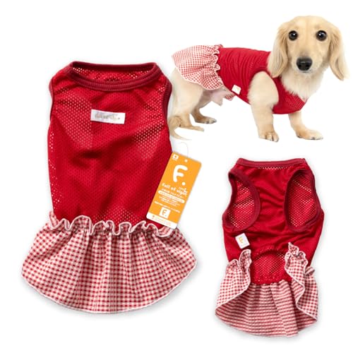 小型犬 チェック フリル メッシュ ワンピース 抜け毛対策 女の子 犬の服 フルオブビガー 3/レッド NL