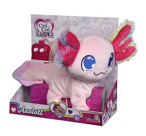 Chi Chi Chi Love Axolotl - Axolotl con Cable y branquias arcoíris, Sonido, Funciona y se Mueve, 20 cm, a Partir de 3 años