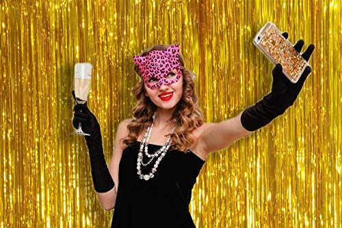 Image of Premium Metallic Foil Curtain 3x6 Ft Each for Party Decoration, Shimmer Backdrop for Birthday, Anniversary & Wedding, Easy to Hang Door & Wall Decoration Photo Booth (2, Golden)