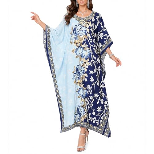 Image of Oussum Women Polyester Casual Long Plus Size Beach Caftan Cover Up Maxi Dress 1X-3X Summer Kaftan Dresses for Women