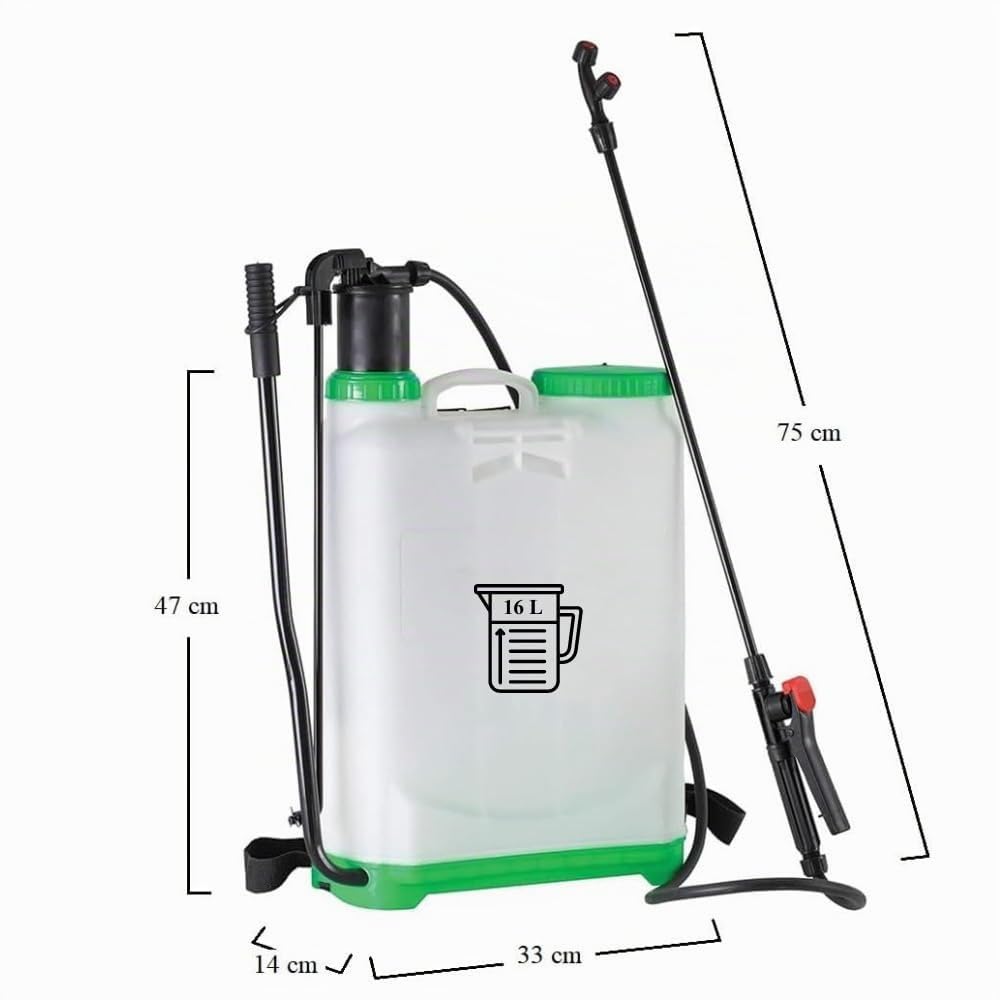 Paluplus Pompa a Pressione Manuale per Giardinaggio, Capacità 16 Litri, Nebulizzatore a spalla con valvola sfiato, 3 ugelli intercambiabili, pompa per irrorazione e disinfestazione delle piante -686F