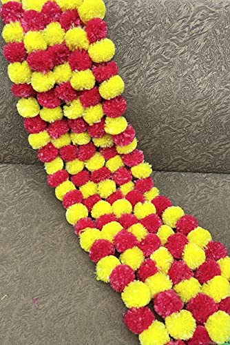 Image of Sphinx Artificial Marigold Fluffy Flowers Garlands for Decoration - (Yellow & Red, 5 Pieces)