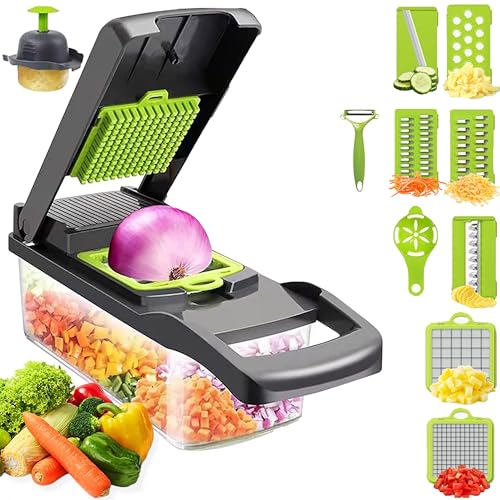 Vegetable Chopper 16-in-1 Multifunctional Food Dicer & Slicer | Professional Kitchen Chopper with Stainless Steel Blades, Safety Handle & Large Container – Salad Maker for Meal (33×12×13CM)