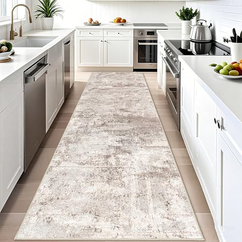 RUUGME Washable Hallway 4x12 Rug - Abstract Runner Rugs for Living Room Non Slip Rubber Backing Indoor Entryway Carpet for Bedroom Kitchen Soft Low Pile Stain Resistant Floor Decor Mat 4x12 Brown
