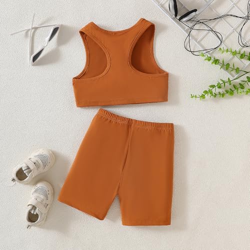 Image of Chichoo Girl's 2 Piece Athletic Outfits Workout Sets Sleeveless Crop Tank Tops and Bike Shorts Gymnastic Yoga Summer Kid 2-6Y