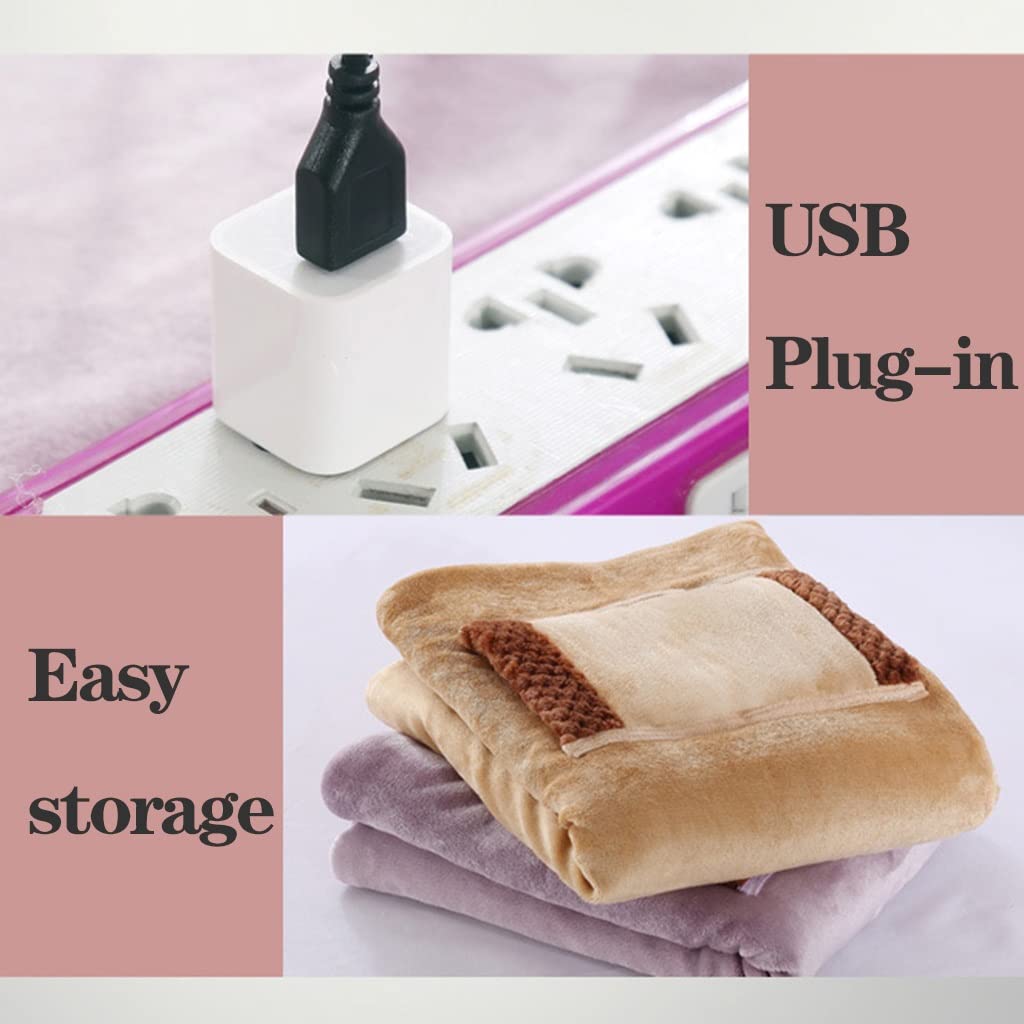 Przenośny koc elektryczny ogrzewany, zimowy ciepły koc podgrzewany USB miękki koc elektryczny narzuta do samochodu, podróży, domu, ogrzewanie kemping narzutka bezprzewodowy koc do owijania ponczo (kolor: brązowy, rozmiar: 60 * 80 cm)