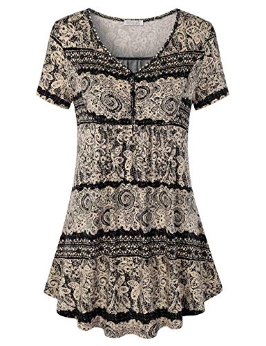 BAISHENGGT Women's Tunic Tops for Leggings Summer Short Sleeve V Neck Button Casual Blouses Flowy T Shirt3