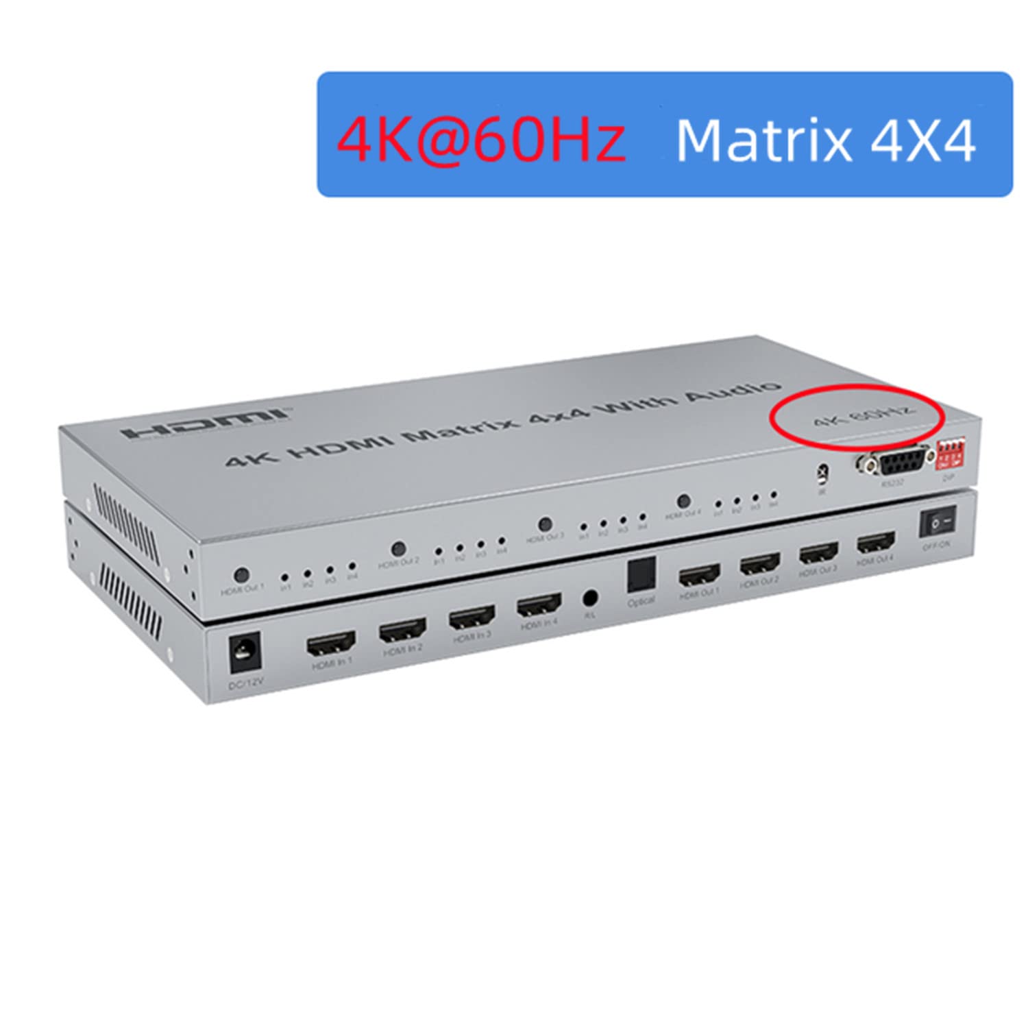 HDMI Matrix 4X4 4K @ 60Hz con estrattore audio – Switcher 4 in 4 Out HDMI 2.0 – Selettore Splitter Support HDR HDCP2.2 EDID