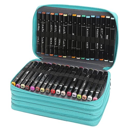Image of 102 Slots Marker Pen Organizer Case w /Handle | Portable Multilayer Holder for Watercolor Pencils & Gel Pen Markers for Artists, Sketching, Drawing