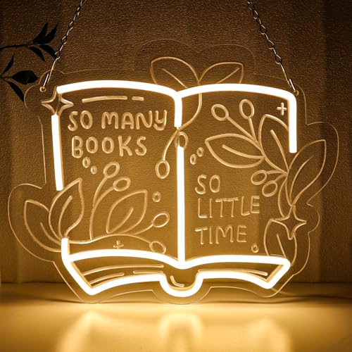 Image of PMCVYH So Many Books So Little Time Neon Sign for Wall Decor, Reading Led Signs for Library, USB Dimmable Neon Lights for Classroom Read Corner Bedroom Study Room Home Book Club Motivational Wall Art