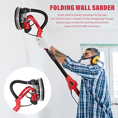 Vistreck Drywall Sander, 710W Electric Drywall Sander With Vacuum, 6 Variable Speeds 1000-1850Rpm, Foldable Has Dust Bag, Led Light, 14Pcs Sanding Discs, Power Disc Sanders With Carrying Bag #TOP5