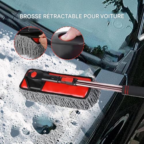 Brosse de lavage extérieur pour voiture à tête rotative 360 et éponge microfibre douce - 3