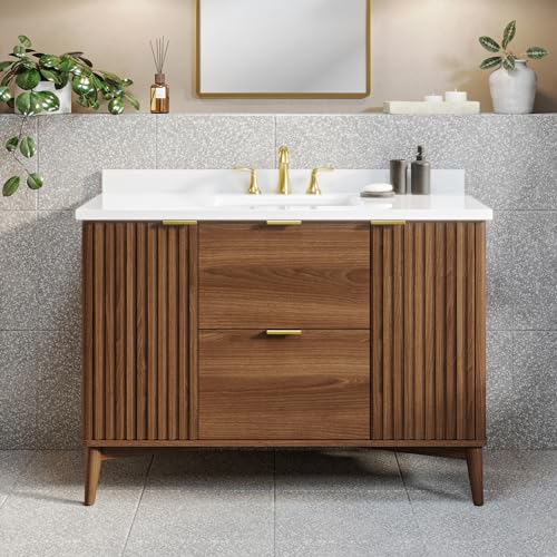 OVE Decors Indy 48 in. Undermount Single Sink Bathroom Vanity with White Engineered Marble Top, Warm Walnut