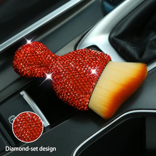 zipelo Auto Interior Dust Brush, Car Detailing Cleaning Brush with Diamond, Bling Handle Soft Bristles Dusting Tool, Scratch Free Dirt Clean Brushes for Vehicle Air Conditioner Vent (Orange)