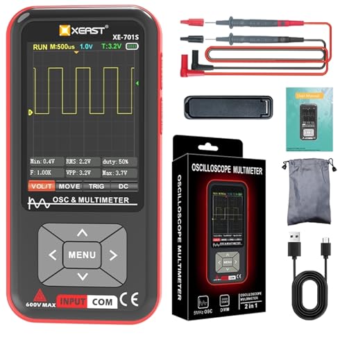 Multímetro osciloscopio 2 en 1, multímetro digital de cuentas 9999, ancho de banda de 5 MHz, osciloscopio profesional de muestreo 48 MSa/s, función de calibración automática, voltaje CC/CA