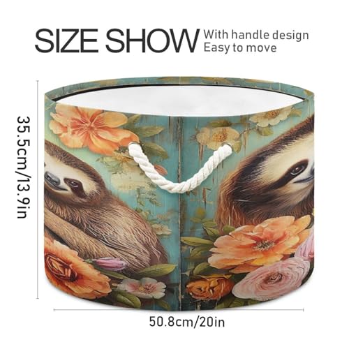 Round Cute Sloth Flower Storage Basket Large Organizer Bin Laundry Hamper Toy Storage Basket with Handle for Nursery Clothes Toys 202b4585