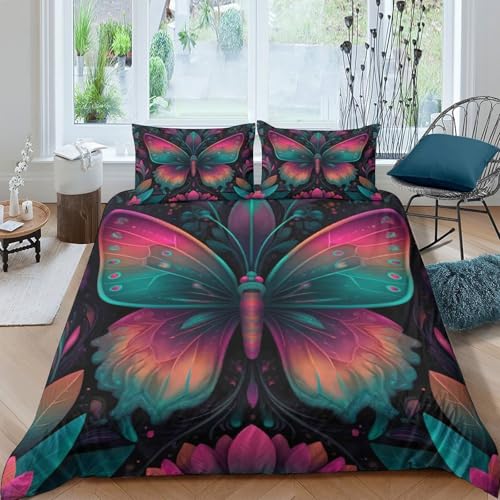 Housse de Couette Papillon 3D 135x200 Parure de Lit Single Microfibre - 4