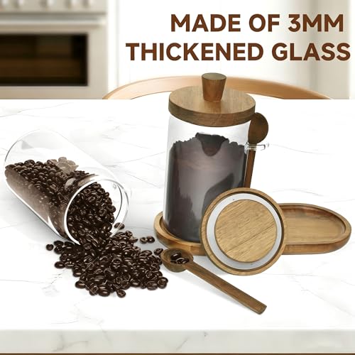 KUNNKU Glass Coffee Canister Set, 2Pcs 25OZ Airtight Storage Containers with Lids & 2 Scoops - Kitchen Food Jars for Coffee Beans, Ground Coffee, Sugar by KUNNKU - Image 4