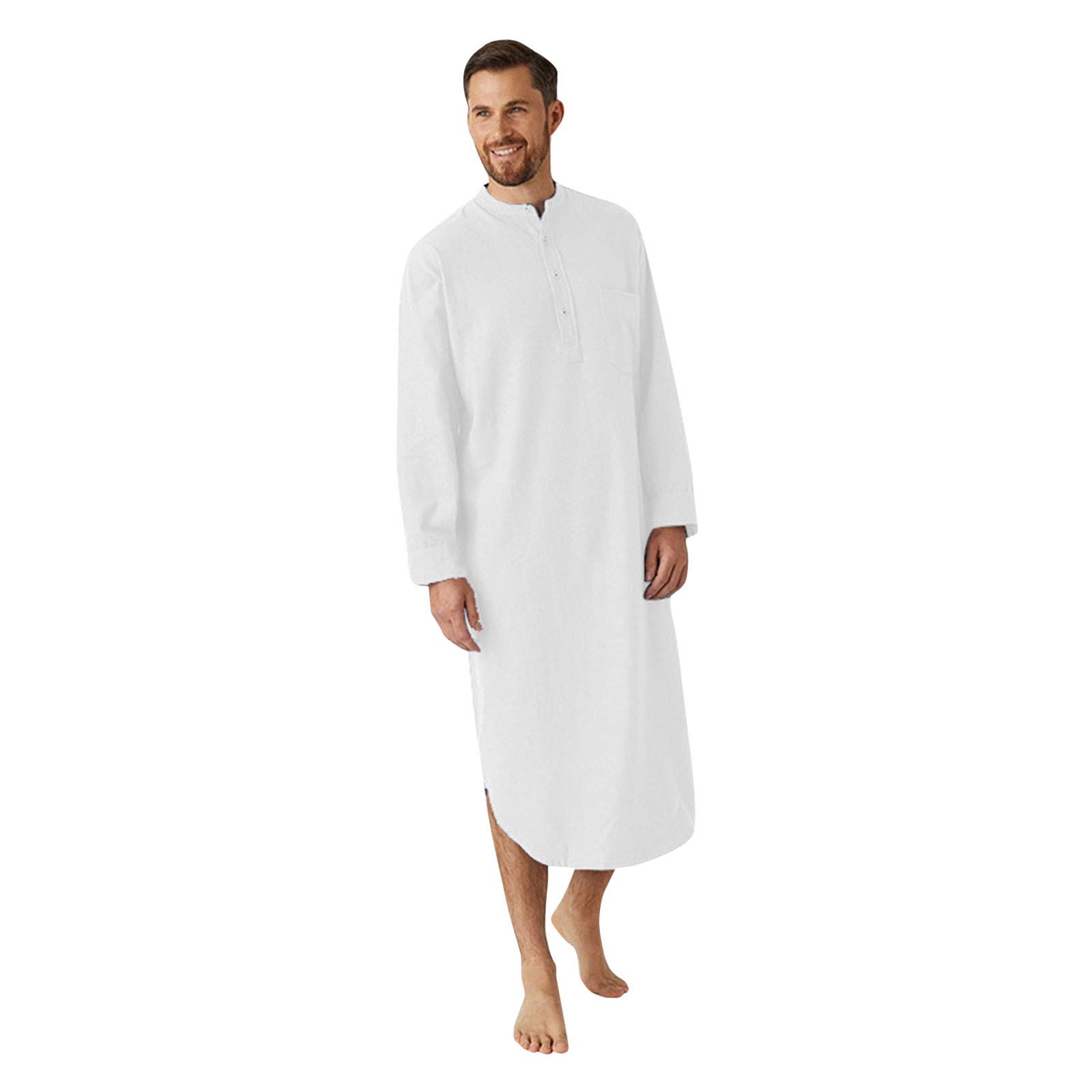 Nachthemd Heren Wit Lange Heren Pyjama Lange Katoen Met Knoopsluiting Pyjama Ultrazachte Nachtkleding Comfortabel Slaapshirt Zijde Pyjama Doorgeknoopt Loungewear Tweedelige Mannen, grijs, 3XL