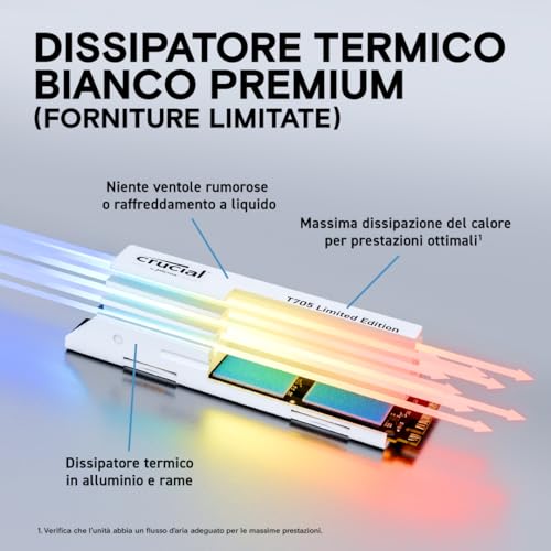 T705 SSD 2TB PCIe Gen5 NVMe M.2 Edizione Limitata SSD Interno con Dissipatore Premium Bianco, Fino a 14.500MB/s, Microsoft DirectStorage, Retrocompatibilità PCIe 4.0 - CT2000T705SSD5A - Hdd - Immagine 4