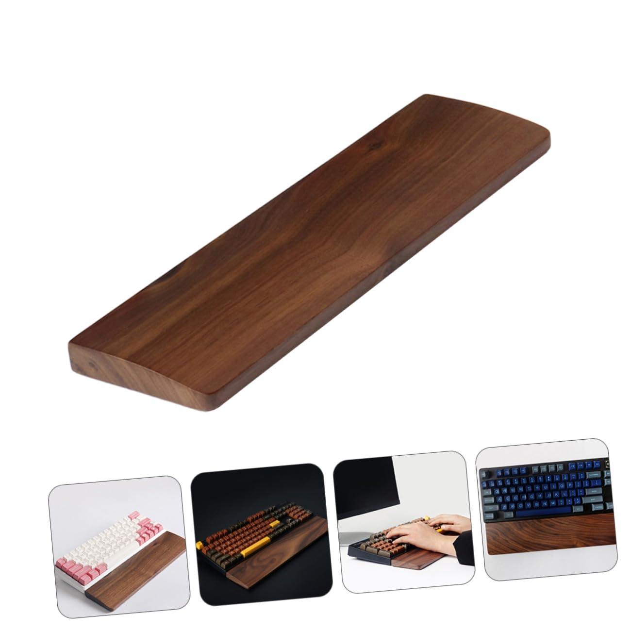 STOBAZA Handgelenkauflage aus Walnuss Holz für Tastatur und Laptop Ergonomisch Gestaltet Natürliche Holzstruktur 440x80mm Lindert Schmerzen Beim Tippen