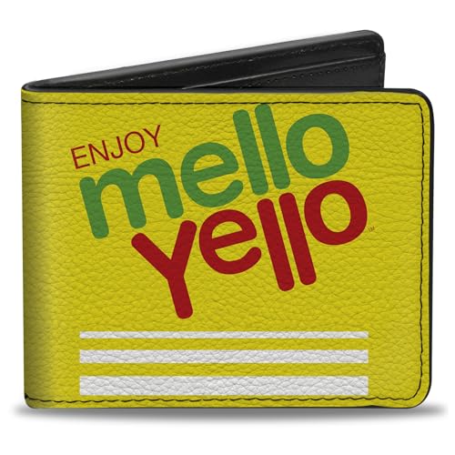 Buckle-Down Carteira Coca-Cola, Bifold, Logotipo Enjoy Mello Yello Amarelo Vermelho Verde, Couro Vegano