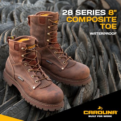 Carolina 28 Series 8" Composite Toe Waterproof Work Boots for Men - Cigar Leather Upper, AG7 Footbed, Removable Kiltie, EH-Rated2