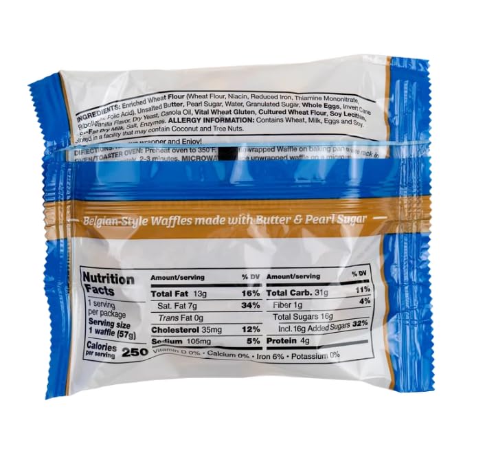 Belgian Style Waffles, Vanilla – 2 oz Individual Wrapped, 12 Count – Authentic Soft & Sweet Liege Style Waffles – Gourmet To Go Breakfast Snack – Non GMO, No Artificial Flavors (Total 24 oz)