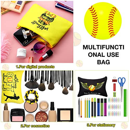 Kajaia 24 Pcs Softball Party Favors Softball Cosmetic Bag Sport Hair Scrunchies Bracelet Travel Pouch Canvas Makeup Bags Hair Ties Bands for Women Girls Team Gifts(Elegant)4