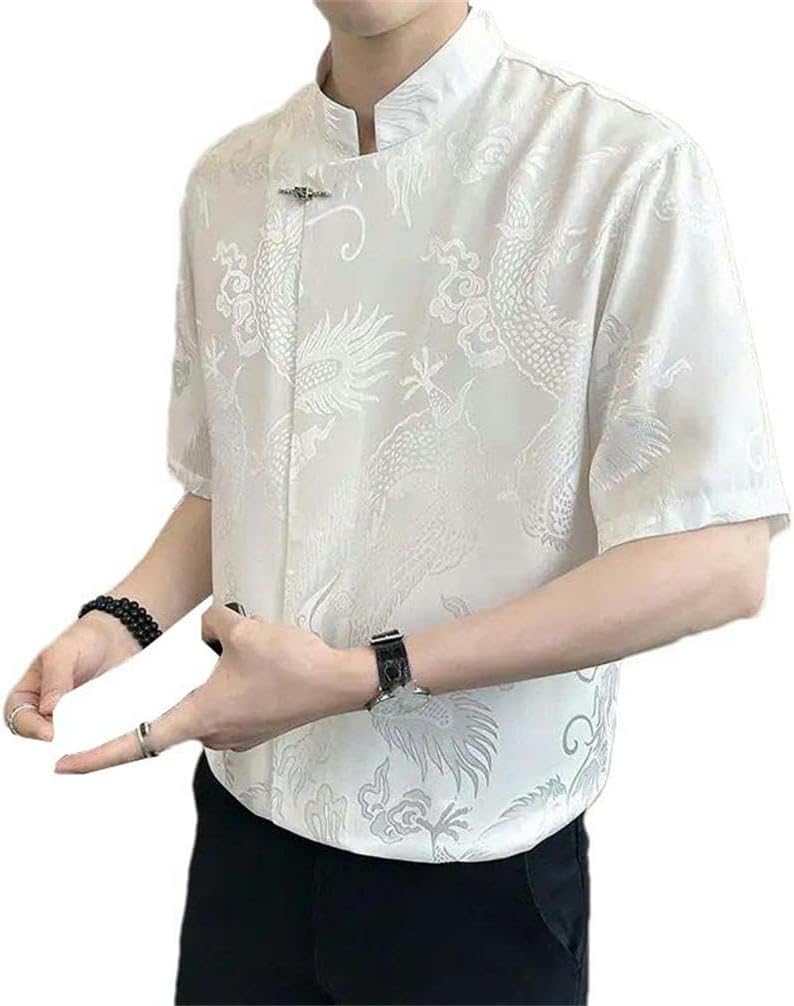 Classic Zhongshan Suit Men's Satin Short-Sleeved Shirt Street Button Summer Chinese Style top