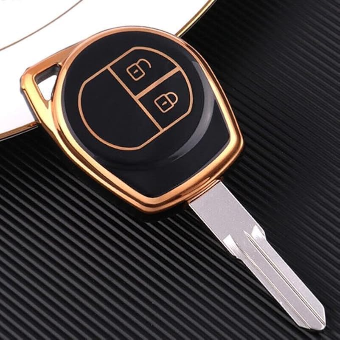 Image of Premium Metal Car Key Cover for 2 Button Smart Key Remote | Luxury Zinc Alloy Key Case with Protective Shell | Scratch Resistant Key Fob Protector | Black & Gold