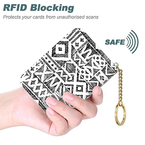 Image of Nipichsha Credit Card Holder, Small RFID Card Wallet for Women, Slim Leather Card Holder Wallet, Black Geometry, 4.33 x 3.15 x 0.98 inches, Fashions