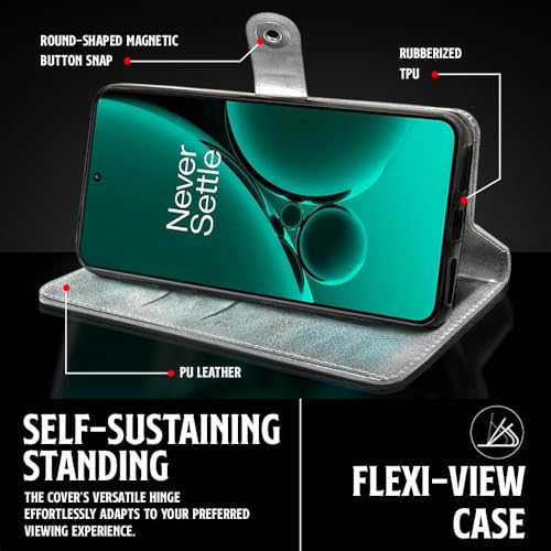 Image of WOW IMAGINE Shock Proof Flip Cover Back Case for 1+ OnePlus Nord CE 3 5G (Magnetic Button Flip Case | Wallet Pockets & Stand | Leather Finish | Shimmer)