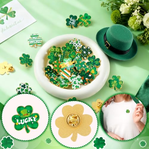 Image of Landical 30 Pcs St Patricks Day Enamel Pins Bulk Green Irish Shamrock Lapel Brooch Pins St Patrick Day Souvenir Jewelry Gift for Irish Holiday Clothes Backpack Hat Jacket Accessories Decoration