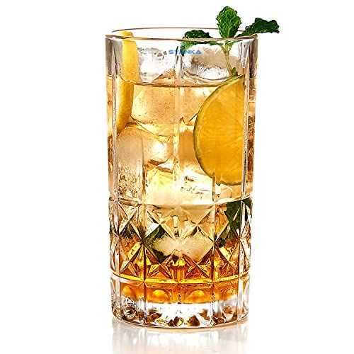Image of SYANKA Italian Premium Juice Glasses Set of 4 Transparent, 300ml, Crystal Design Highball Glasses for Drinking Water, Juice and Cocktails
