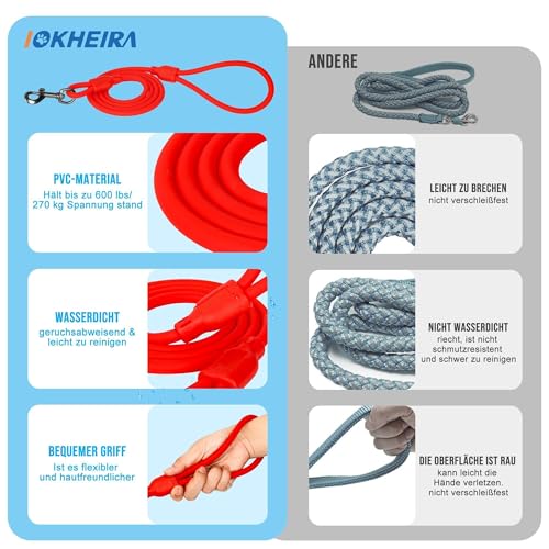 IOKHEIRA Hundeleine - wasserdichte PVC-Hundeführleine, Leicht Zu Reinigen, Mit Robustem Zinklegierungsverschluss Und Komfortablem Griff