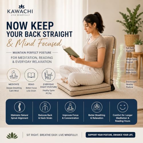 Image of Kawachi Floor Chair with Laptop Table, Foldable Back Support & Portable Study Table Combo, Reading, Work from Home, Meditation & Relaxation Chair (KC32-Beige)