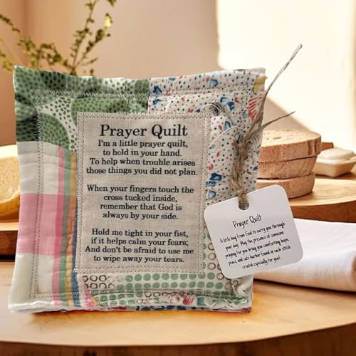 Image of HASTHIP 3.9'' Prayer Quilt with Cross Inside, Portable Christian Comfort