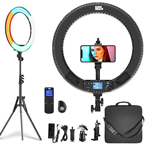 Ring Light with Wireless Remote Controller, Pixel 19 inch Pro Vlogging Light with LCD Display Bi-Color 60W 3000K-5800K CRI?97 & TLCI ?99 with 3 Color Filters for YouTube, Twitch and Facebook Live