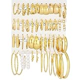 24 Pairs Chunky Gold Hoop Earrings Set for Women, Hypoallergenic Fashion Statement Hoops Earrings Pack Assorted Small Big Twisted Hoop Jewelry for Gift