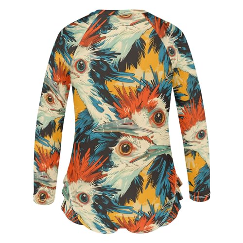Bold Colorful Secretary Birds Girls Rash Guard Swimsuits Long Sleeve One Pieces Bathing Suit UPF 50+ Zipper Swimwear3