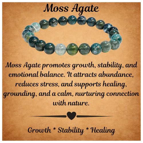 Image of ANAYA AGATE Healing Crystal Bracelet for Women and Men - 8mm Round Beaded Bracelet for Men and Women - Unisex Stretchy Gemstone Bracelet for Healing and Protection