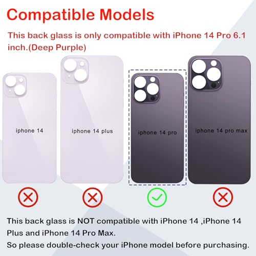 Phoupair Back Glass Replacement Compatible with iPhone 14 Pro 6.1-Inches with Repairing Toolkit (Deep Purple) by Phoupair - Used condition - Image 2