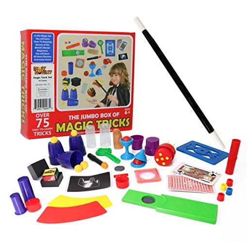 Smart Novelty Kids Magic Trick Set with Wand, Cards and More Magic Toys - Easy Magic Tricks for Beginners and Children - Awesome Magic Set with 75 Magic Tricks for Kids Ages 6-10 Boys Girls